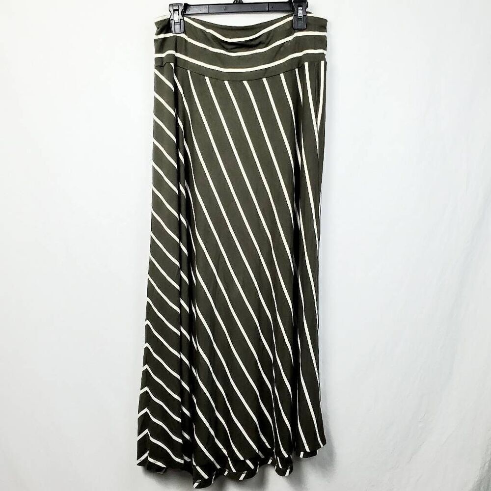 Christopher & Banks Large Green Stripe Maxi Skirt